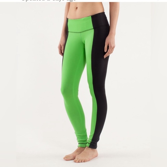 Lululemon 🍋Wunder Under Green and Black Color Block Leggings Size 8 - Picture 1 of 10